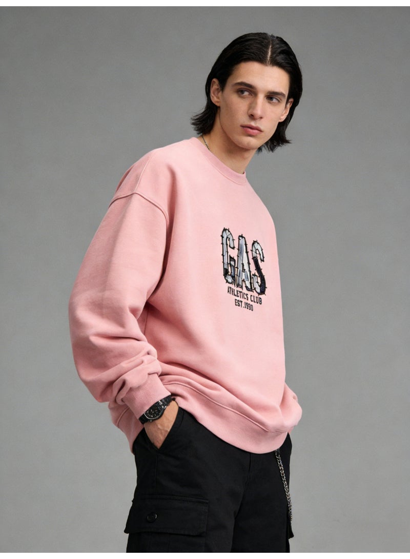 GAS Dusty Pink "GAS ATHLETICS CLUB" Distressed Letter Oversized Crew Neck Sweatshirt | Unisex Pullover With "EST.1990" Print - Image 4